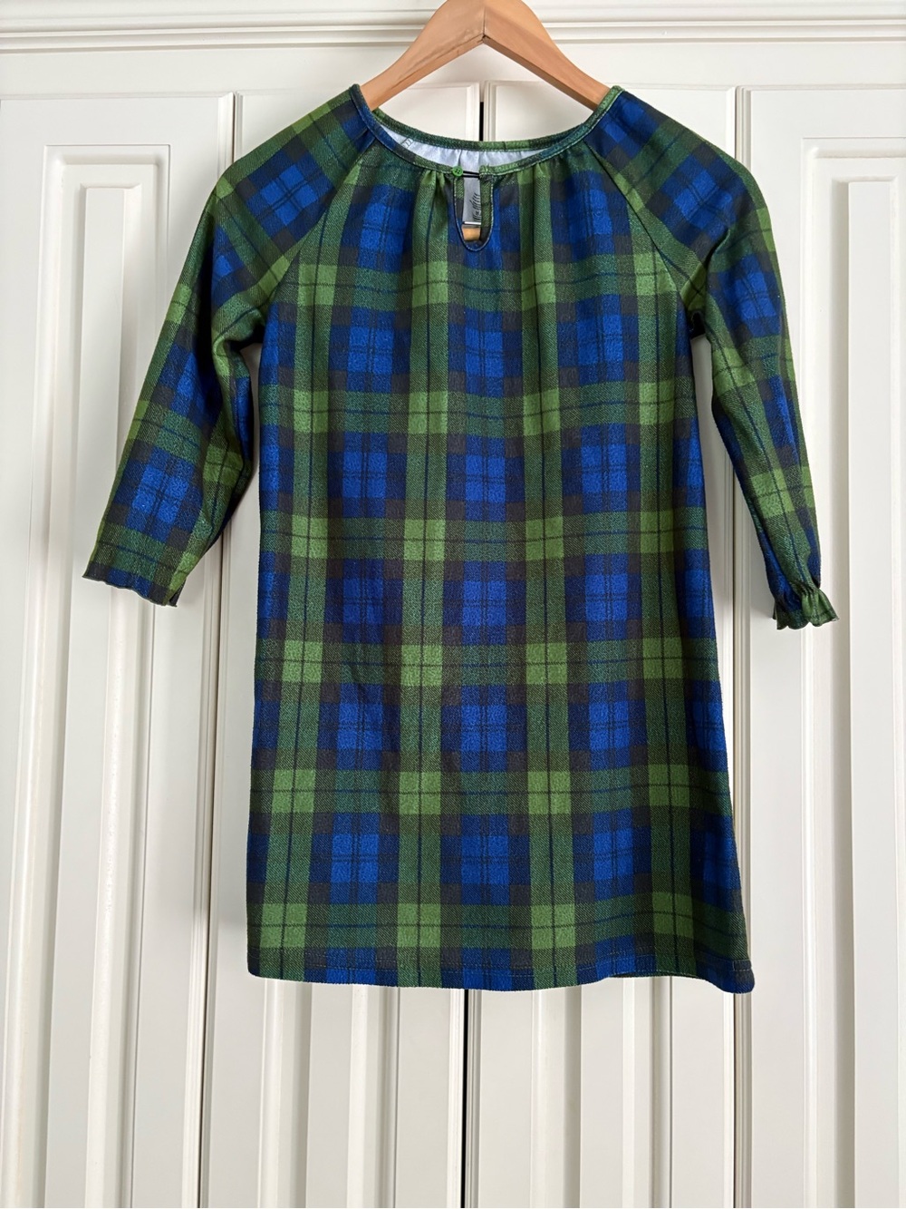 Tahari Girl Green Blue Plaid Nightgown Long Sleeved Pajamas Size 5/6 Cozy Warm